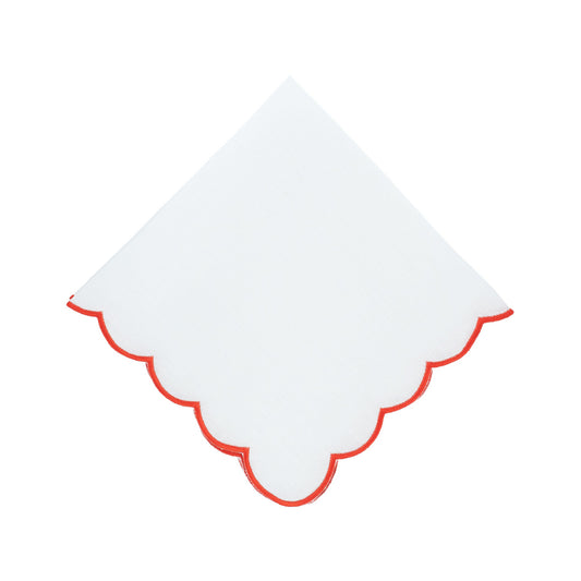 Red Scalloped Linen Napkins, Set of 4