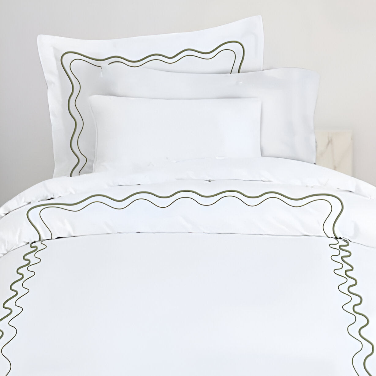 Double Wavy Embroidered Duvet Cover Set - 100% Cotton