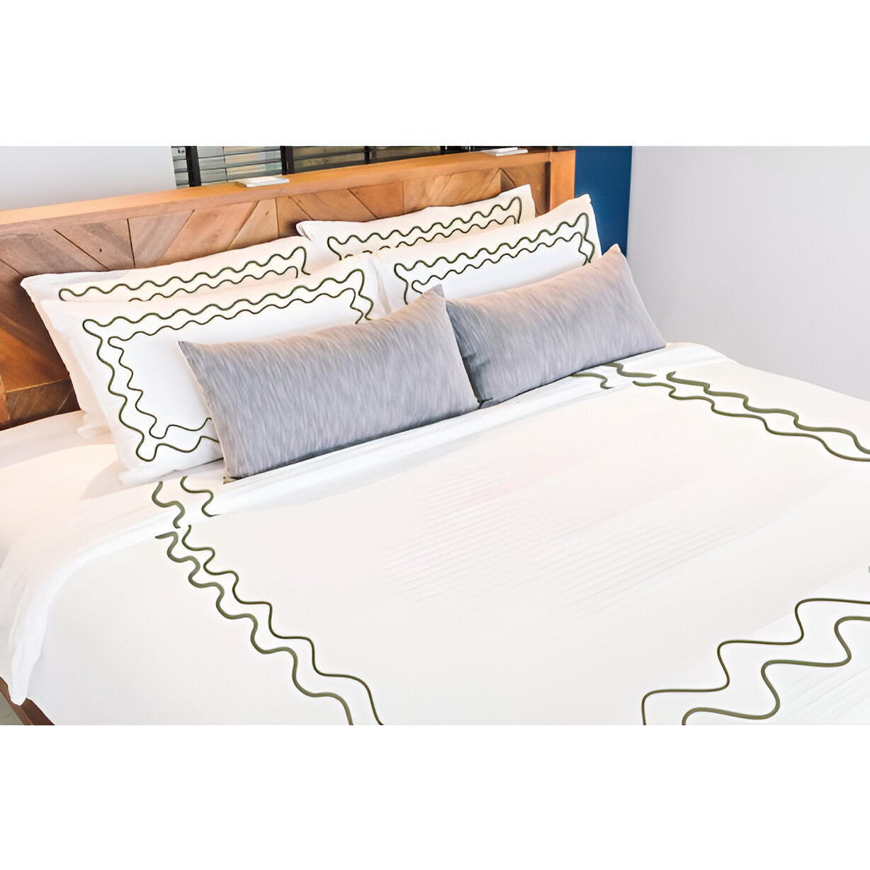 Double Wavy Embroidered Duvet Cover Set - 100% Cotton
