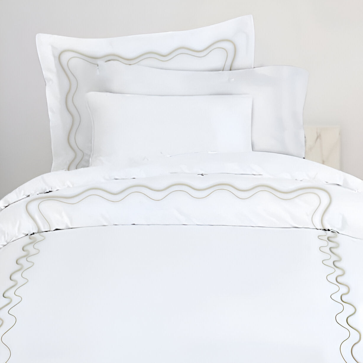 Double Wavy Embroidered Duvet Cover Set - 100% Cotton