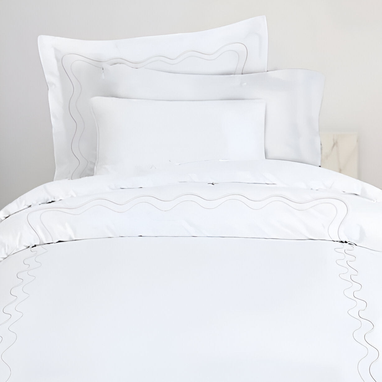 Double Wavy Embroidered Duvet Cover Set - 100% Cotton