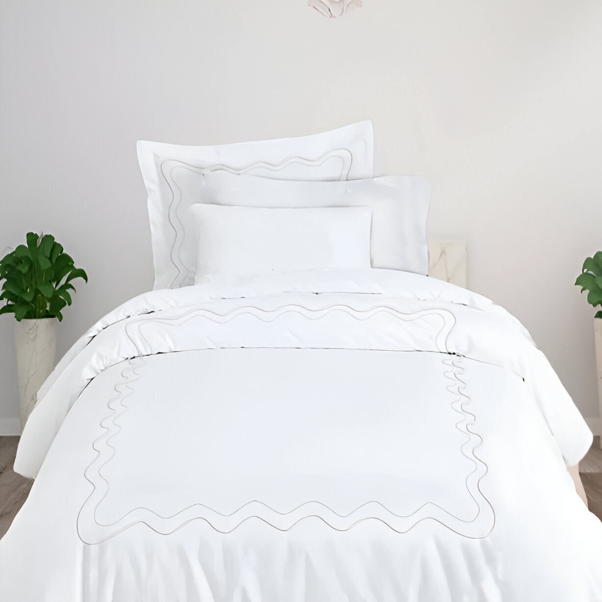 Double Wavy Embroidered Duvet Cover Set - 100% Cotton