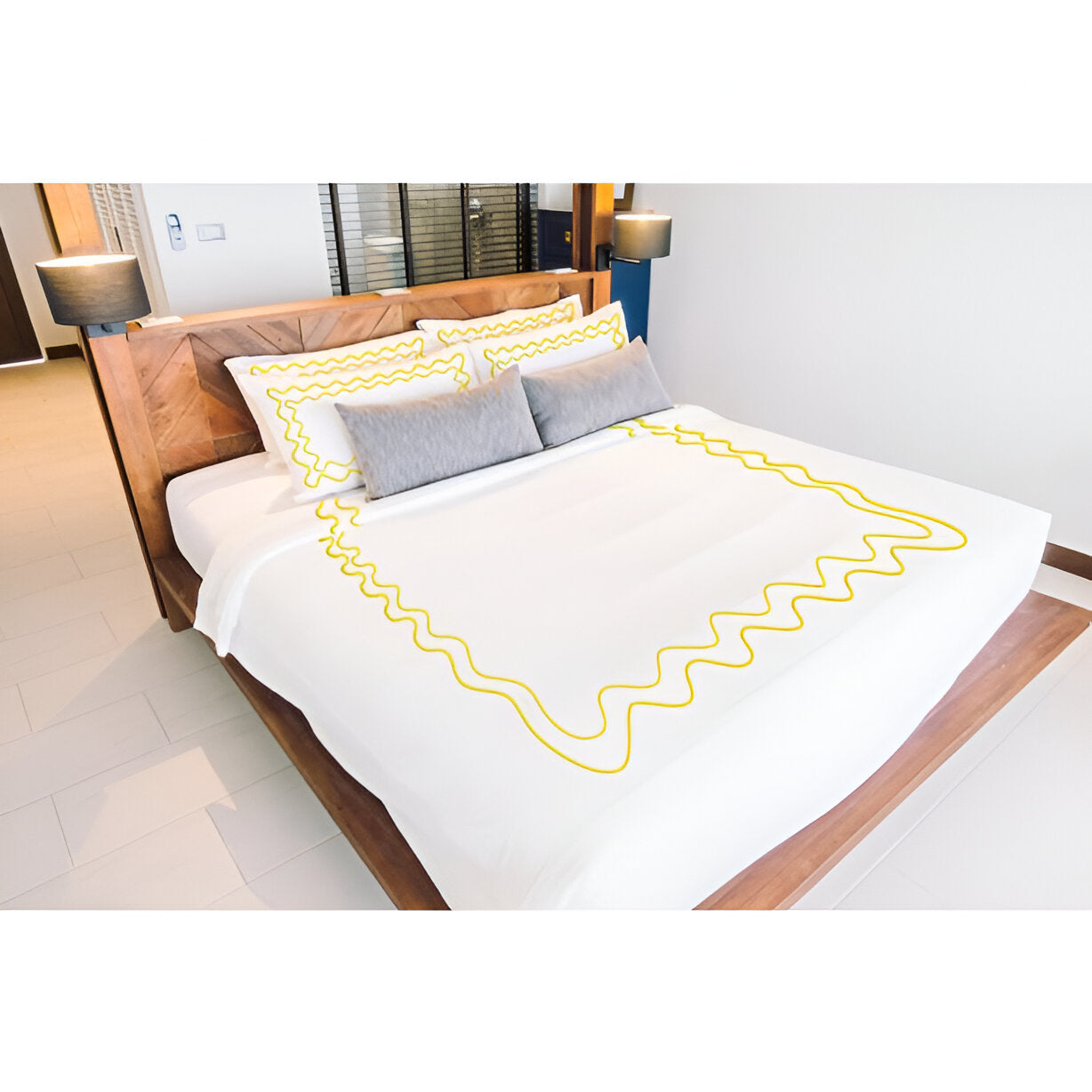 Double Wavy Embroidered Duvet Cover Set - 100% Cotton