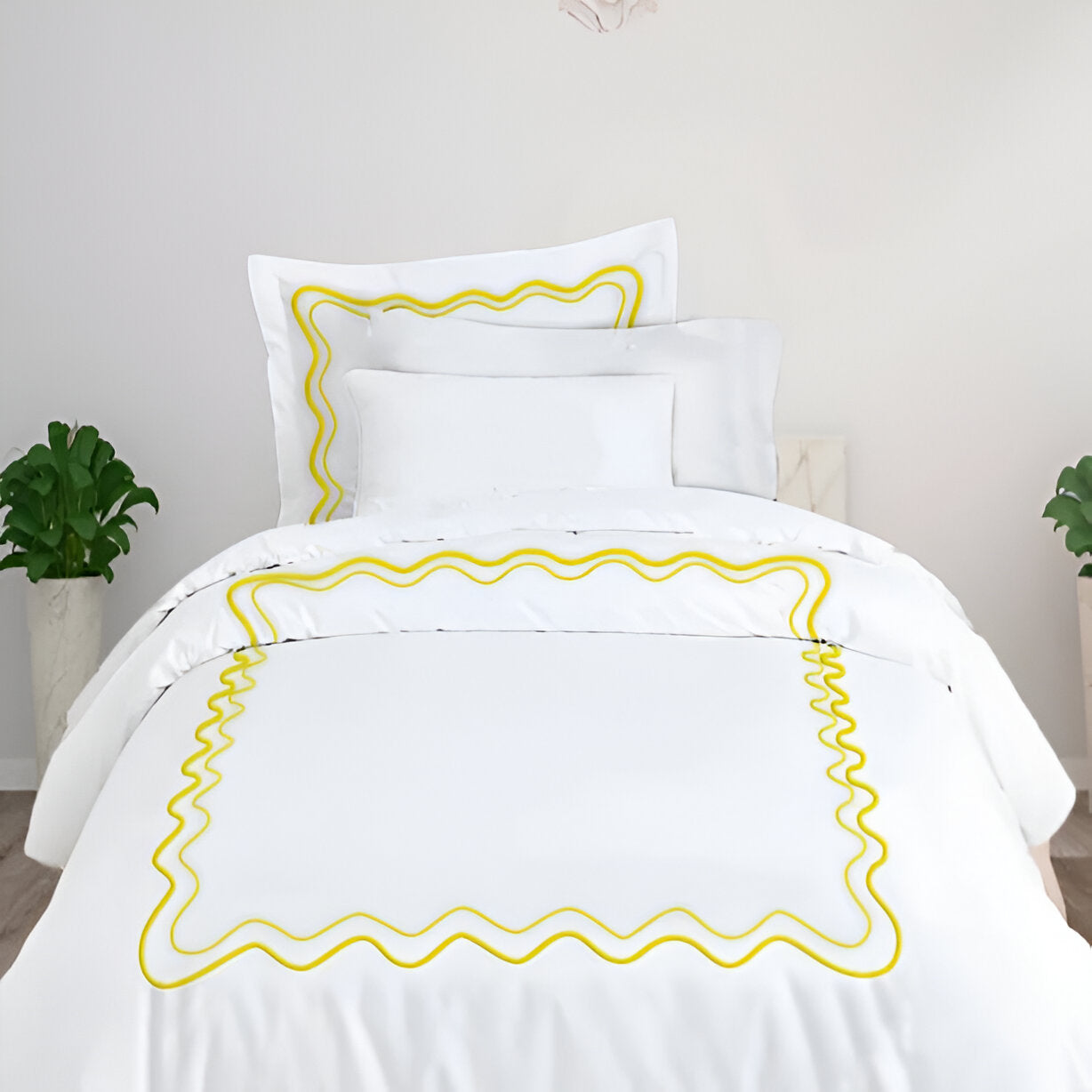 Double Wavy Embroidered Duvet Cover Set - 100% Cotton